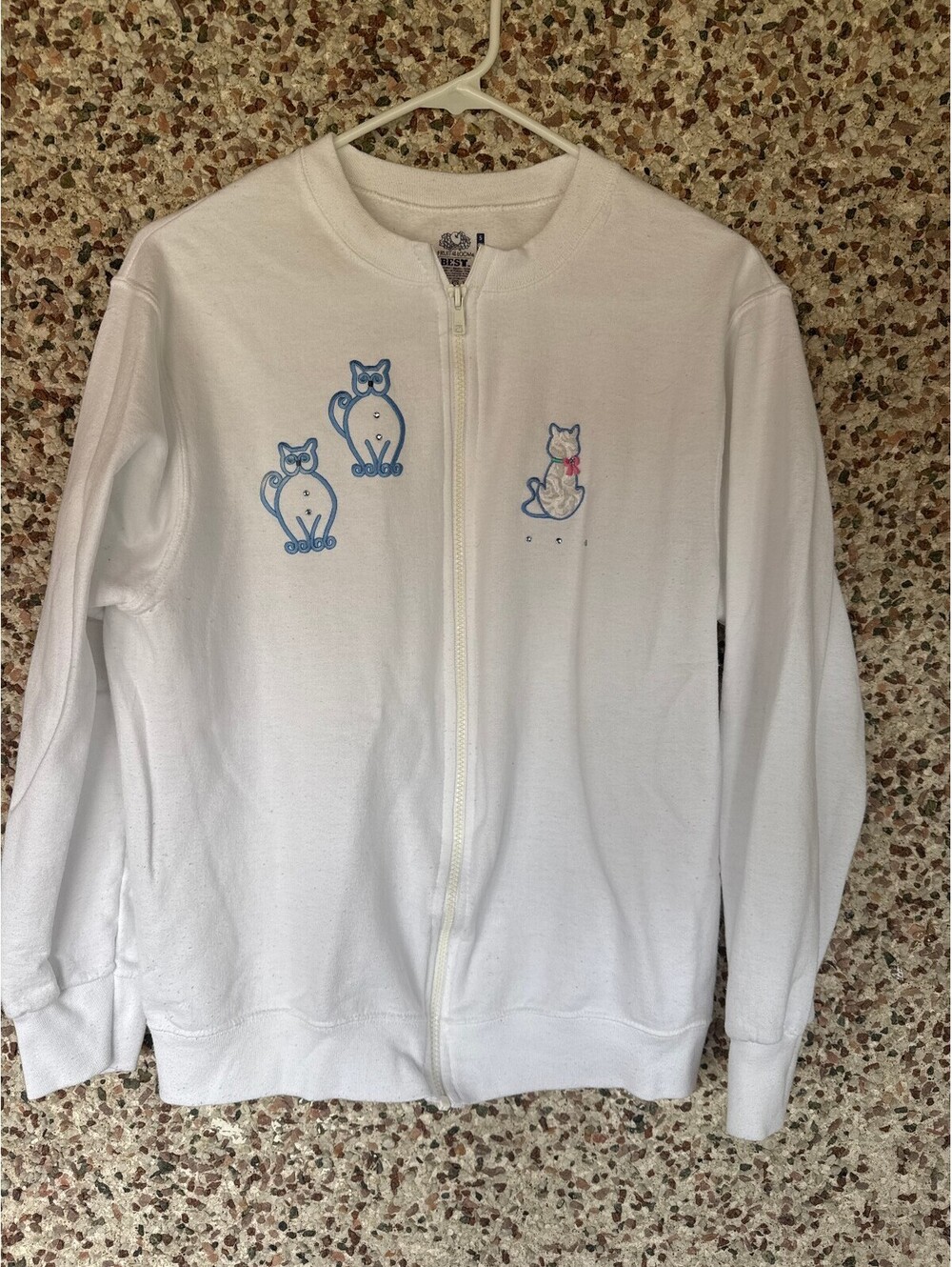 Fruit of the Loom Vintage Cat Zip Sweatshirt Small Rhinestone Grandmacore